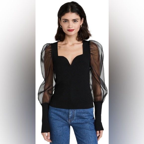 Veronica Beard Tops - VERONICA BEARD Finian Mixed Media Top in Black Sz L